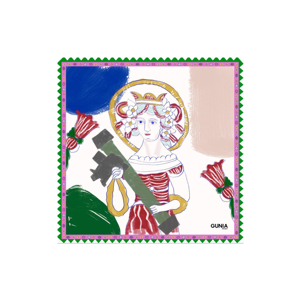 Gunia Project Silk headscarf with Saint Barbara