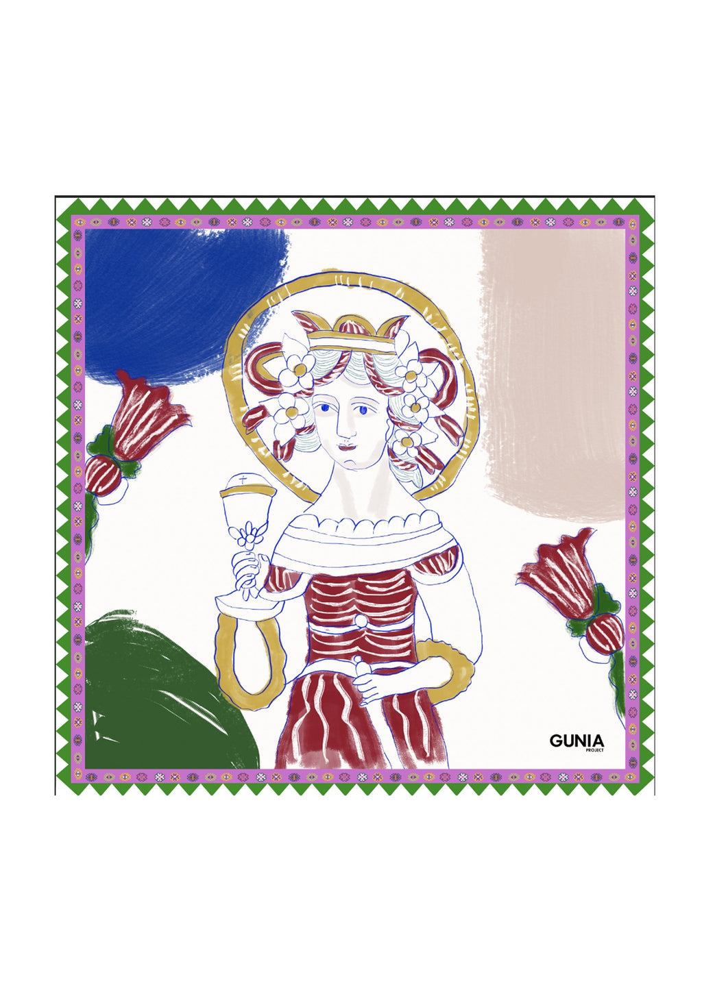 Gunia Project Silk headscarf with Saint Barbara