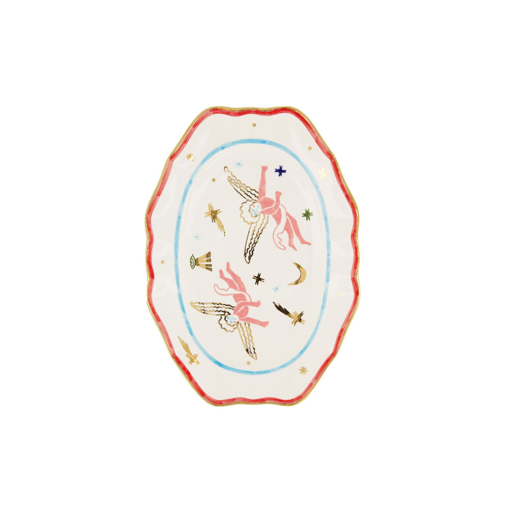 Gunia  Semi Porcelain Tiger Oval Plate With Angels