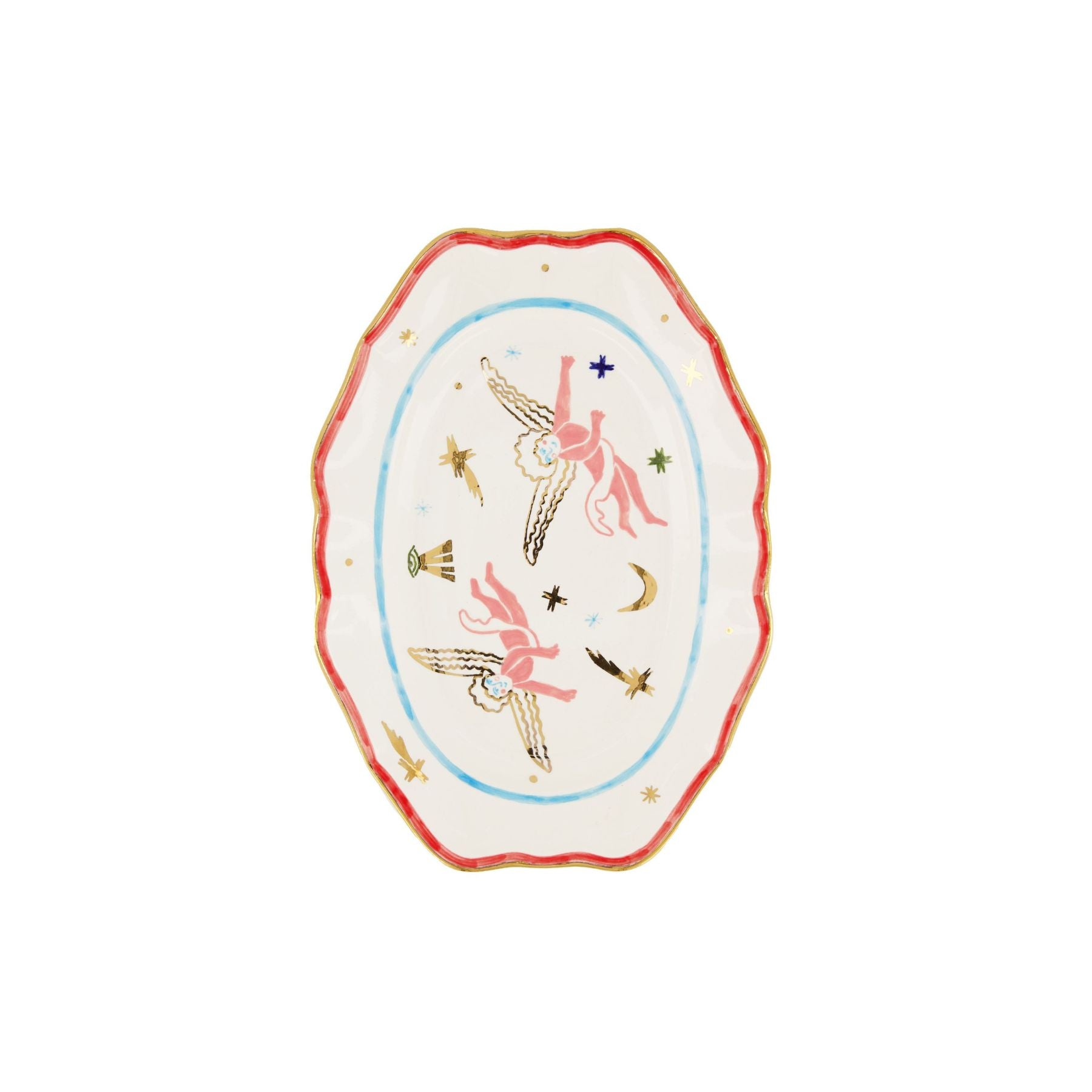 Gunia  Semi Porcelain Tiger Oval Plate With Angels