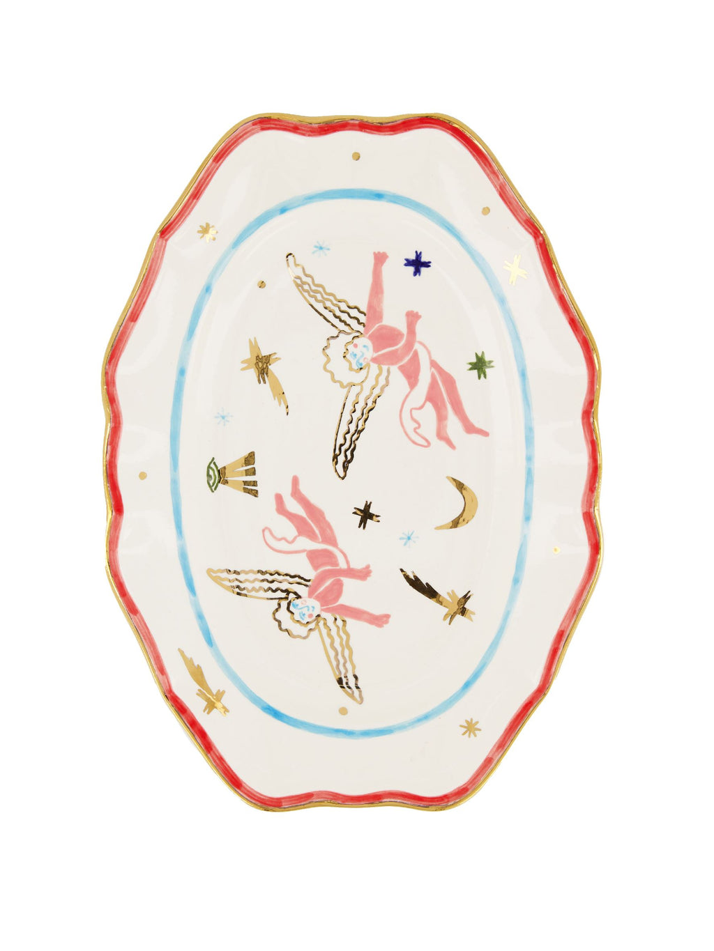 Gunia  Semi Porcelain Tiger Oval Plate With Angels