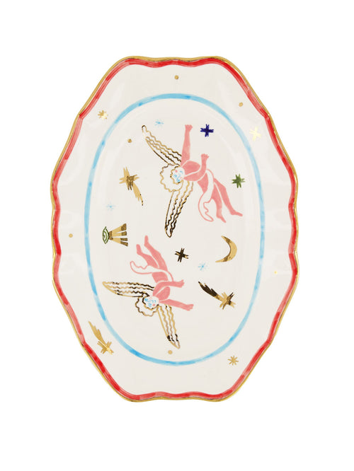 Gunia  Semi Porcelain Tiger Oval Plate With Angels
