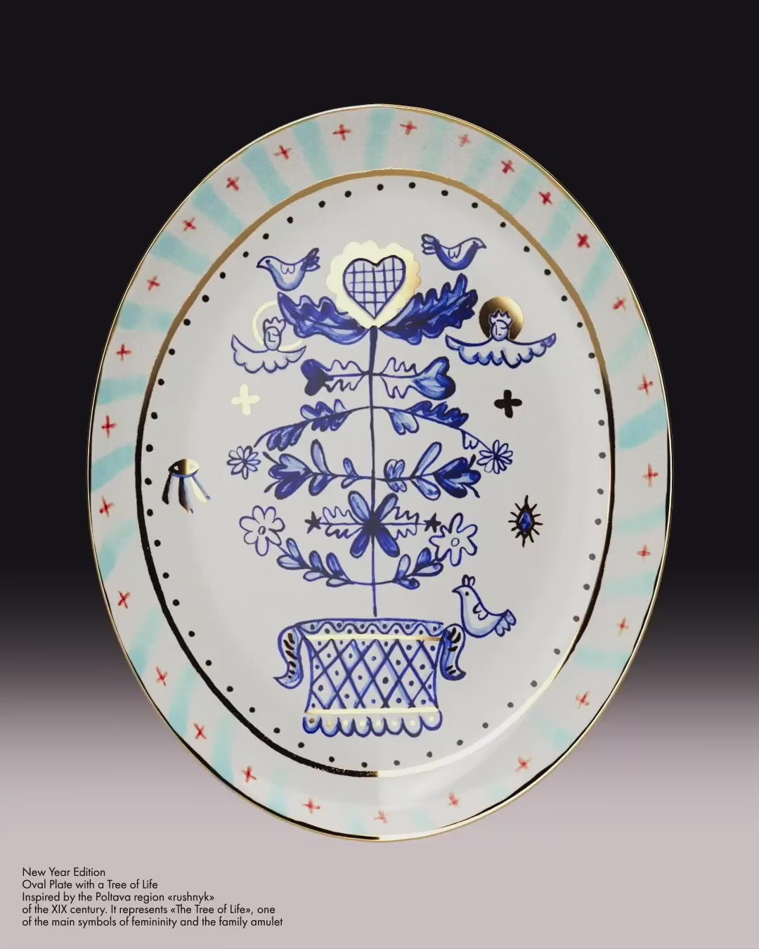 Gunia Project Oval Plate with a Tree Of Life
